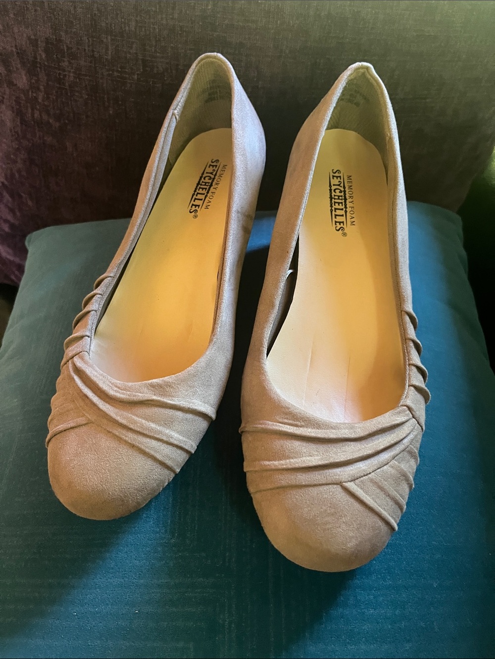 Seychelles Taupe Suede Ruched Toe Flats